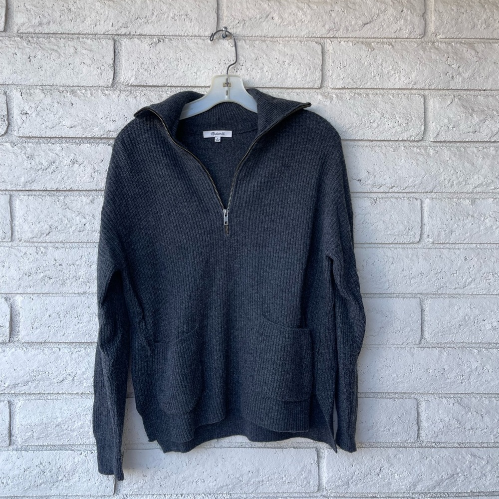Madewell - Dark Grey 3/4 Wool Zip Sweater